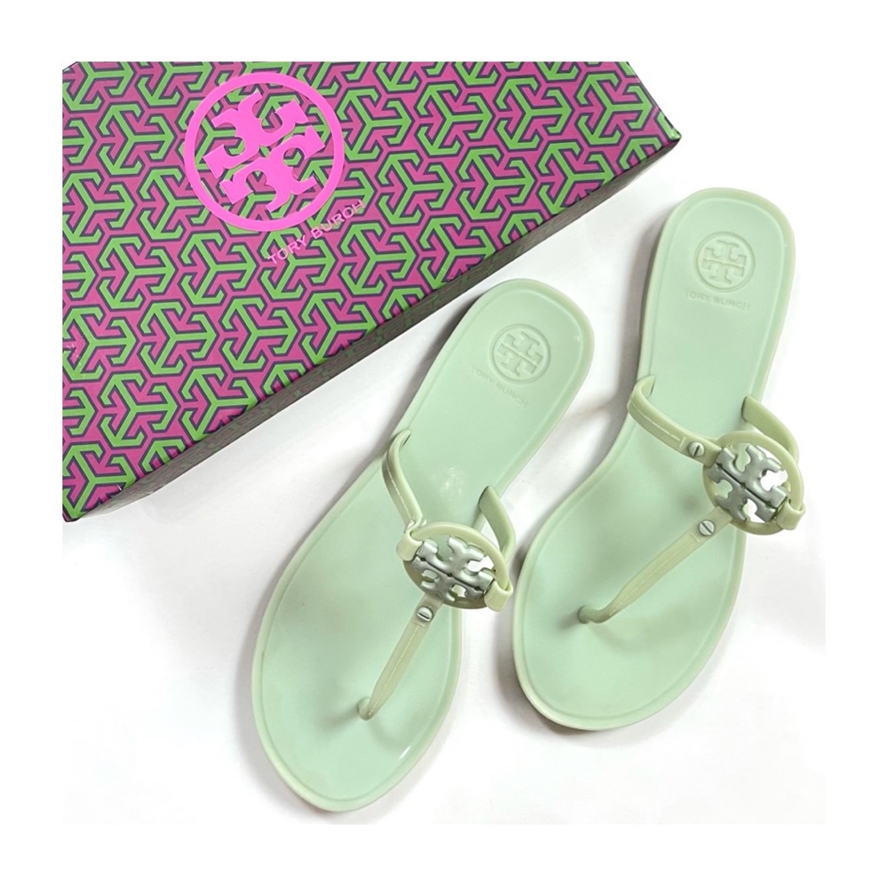Tory Burch Green Jelly Sandals with Signature Medallion